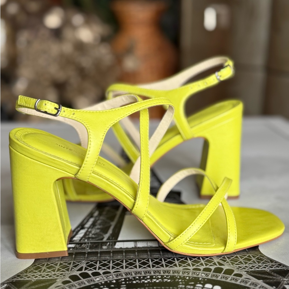 Lime Green Strappy Heeled Sandals leather shoes